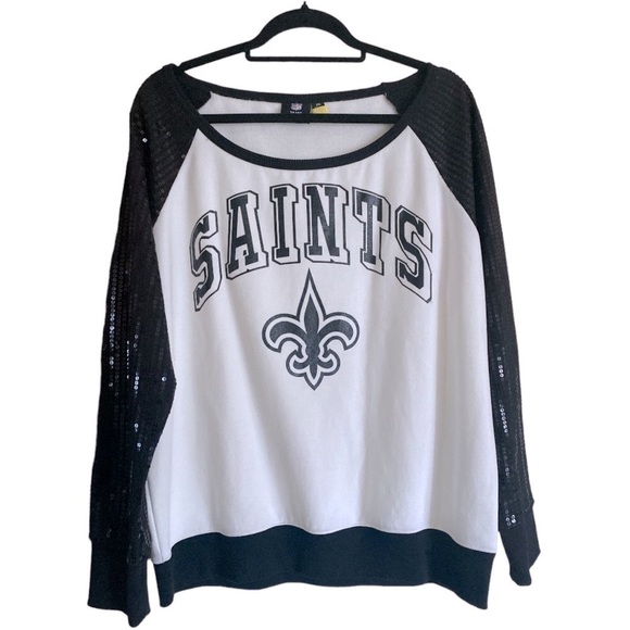 NFL Vintage NEW ORLEANS SAINTS Sequined FLEECE LINED JERSEY Size 2X Black White - Picture 3 of 15